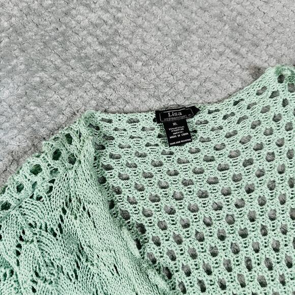 vintage y2k light green crochet boho slouchy open front cardigan knit sweater xl - Picture 5 of 7